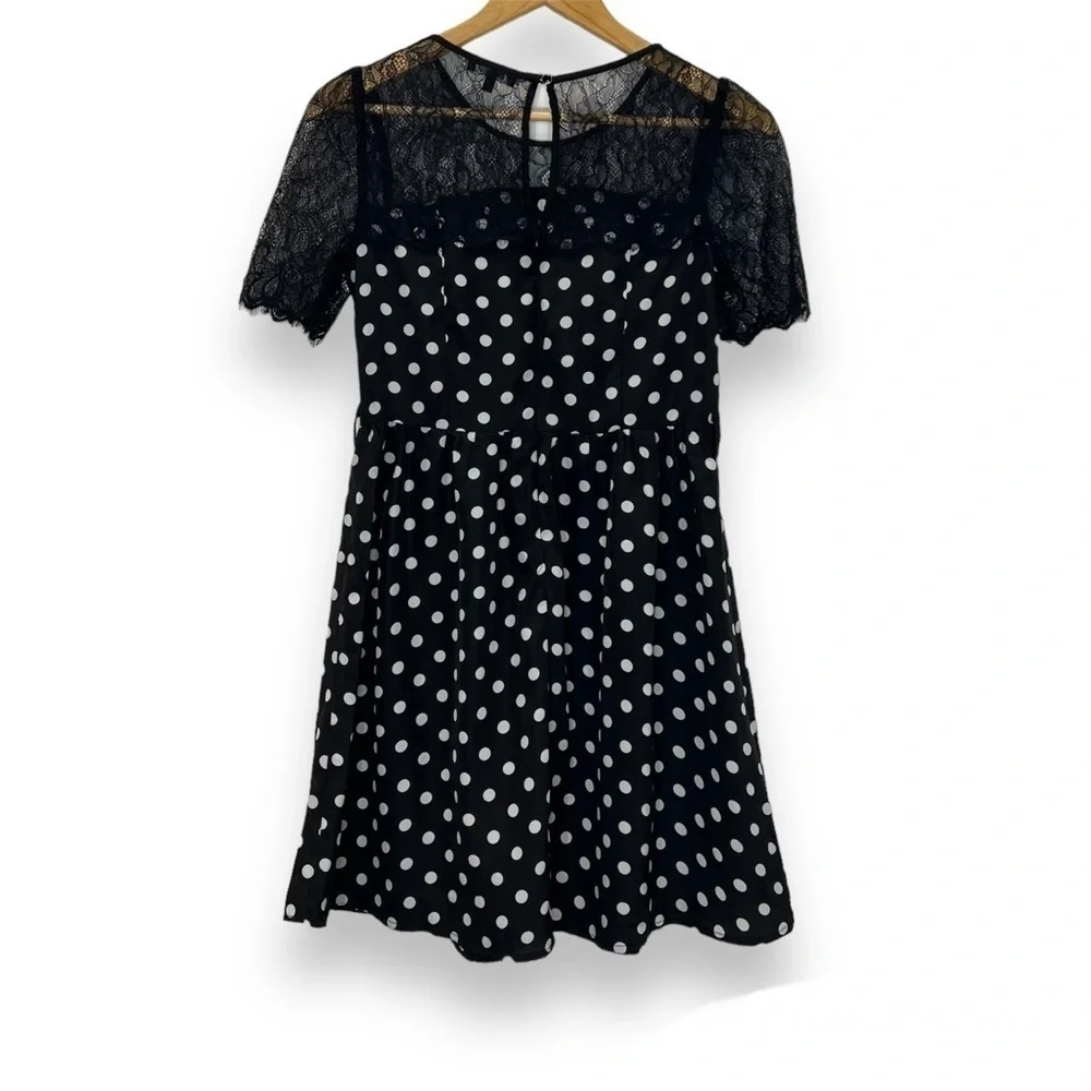 Monteau Black White Polka Dot Lace Dress Small S‎